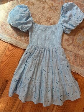 Altar'd State Light Blue Eyelet Puff-Sleeve Sundress